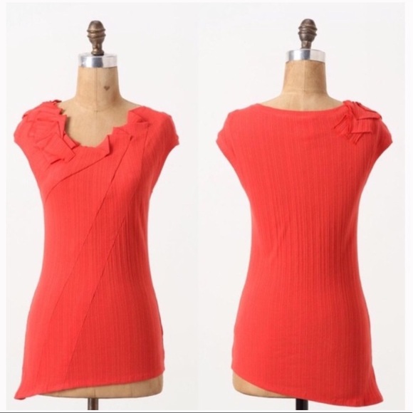 Anthropologie One September Ruffled Ribbed Tee - Picture 1 of 8